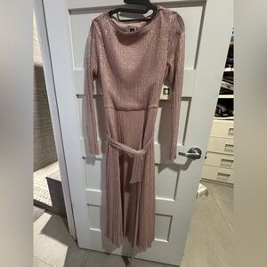 Anne Klein Metallic Pink Long Sleeve Dress